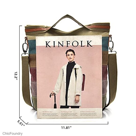 Large Canvas Hobo Tote with Adjustable Strap, 5 Compartments for Daily Use - Picture 6 of 7